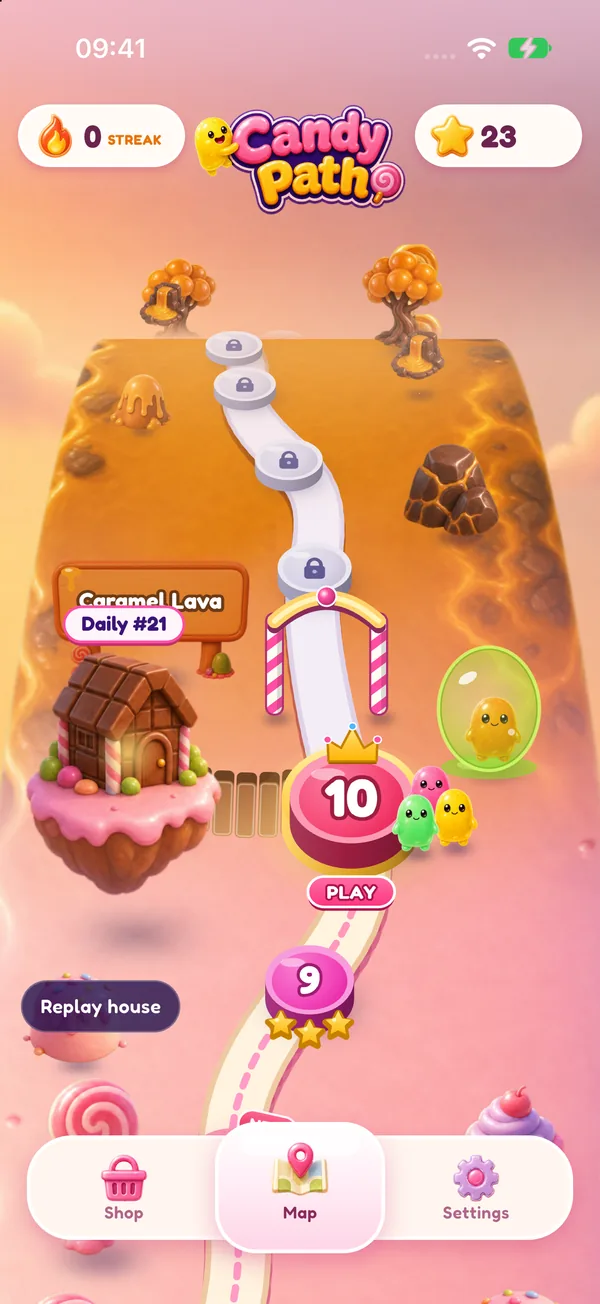The Candy Path journey map with a friend waiting in a bubble